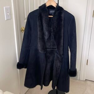 Armani Navy Faux Fur & Suede Coat, Mid Length, NWOT